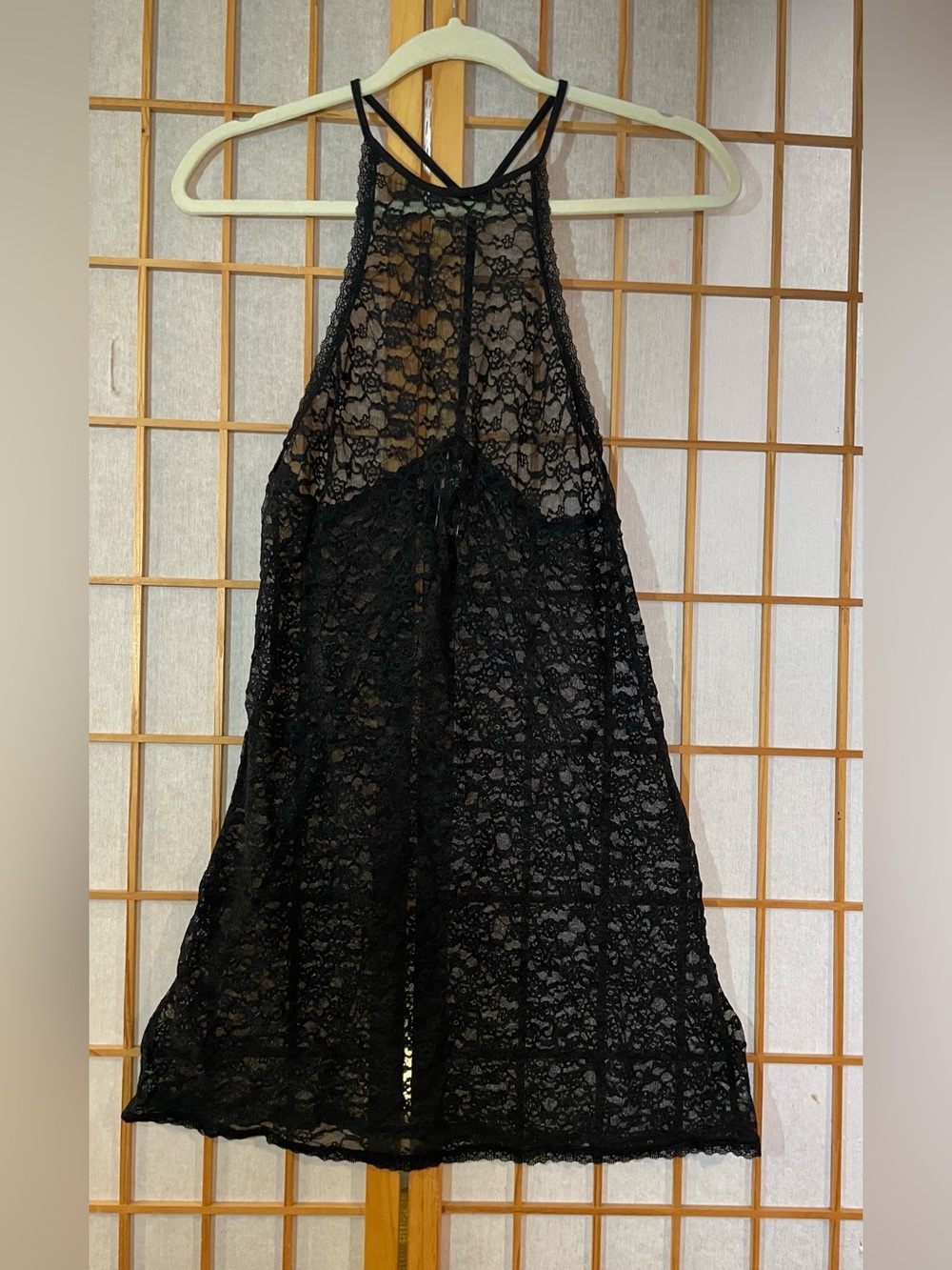 Victoria's Secret Slip Dress Womens M Black Sheer High Neck T-Back Chemise